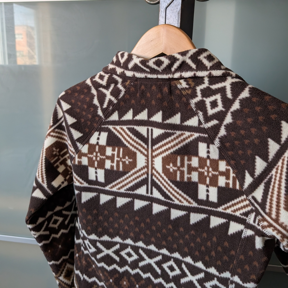 Lauren Ralph Lauren Active Jacket Fleece Aztec Brown Ivory Zip  - Petite Small